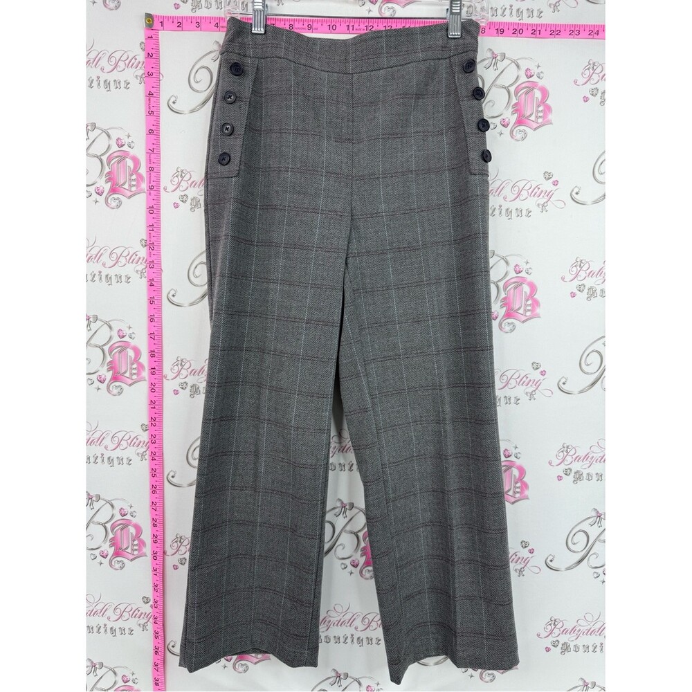 LOFT pants wide leg buttons sailor Gray Plaid Wide-Leg Trousers